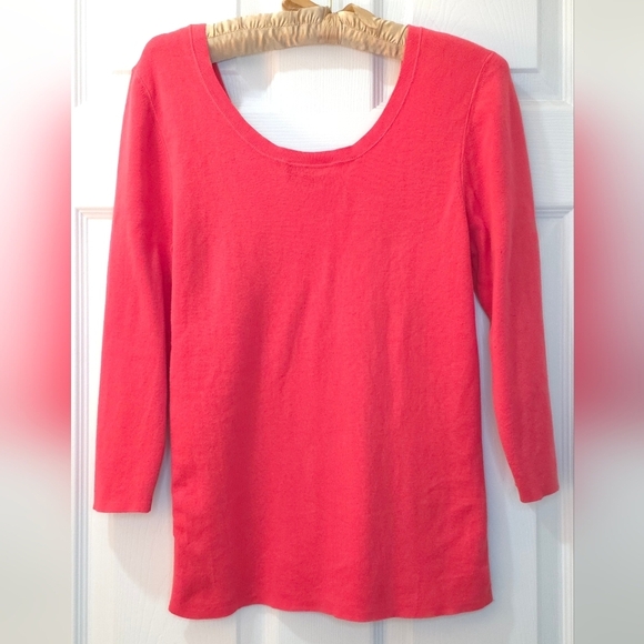 Repeat 100% Cotton 3/4 Sleeve Scoop Neck Top | Coral Red | M Quiet Luxury - Picture 4 of 12